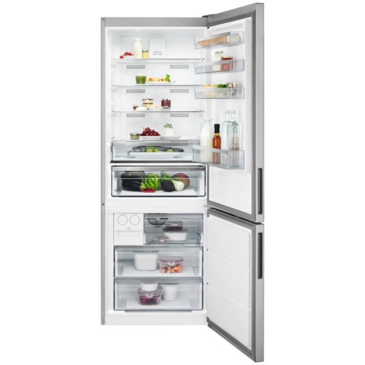 Combina frigorifica AEG ORC6M481EX, 481 l, MultiFlow, CustomFlex, Afisaj LCD, Usi reversibile,Indicator temperatura ridicata, Iluminare LED, Clasa E, H 192 cm, Inox antiamprenta