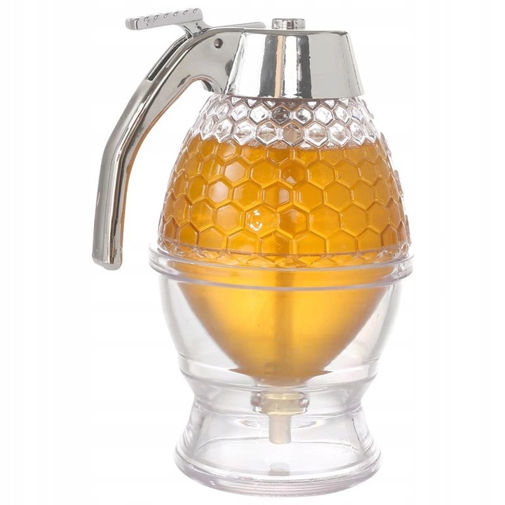 Dozator multifunctional pentru miere si sirop, CONVENIENT, transparent cu model fagure, 237ml, 15x8.3cm