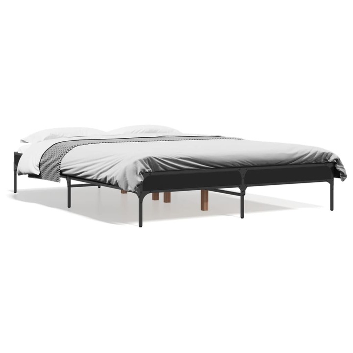 Cadru de pat vidaXL, negru, 140x190 cm, lemn prelucrat si metal 24.2 kg 845036