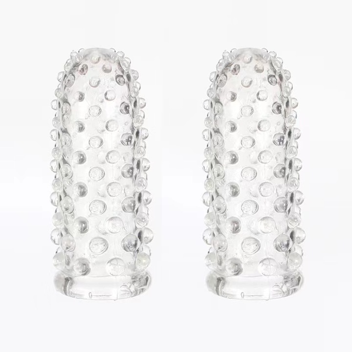 Set 2 vibratoare pentru deget, stimulare cu particule mari, TPE, transparent, 25x62mm