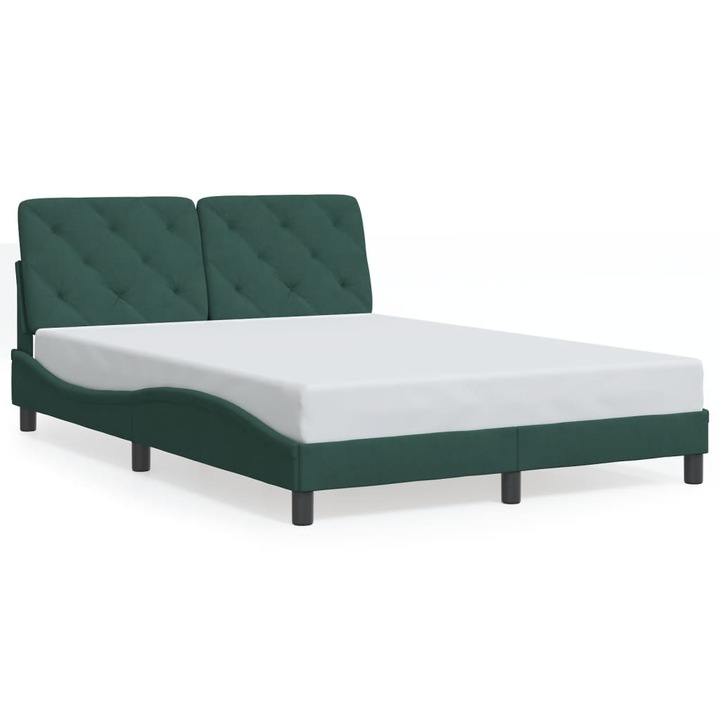 Cadru de pat fara saltea vidaXL, verde inchis, 140x190 cm, catifea, 24.2 kg