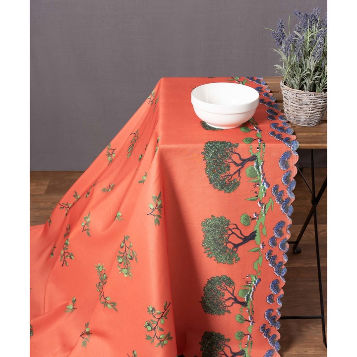 Fata de masa, Silk Fashion, model mod2, imprimeu, portocaliu, 140x180cm