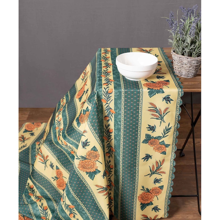 Fata de masa Silk Fashion, verde/galben, sintetic, 140x180cm