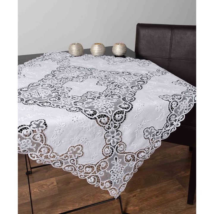 Set 7 fete de masa Silk Fashion, dantela, alb, 90x90cm, 40x110cm, 40x40cm, 60x60cm, 140x140cm