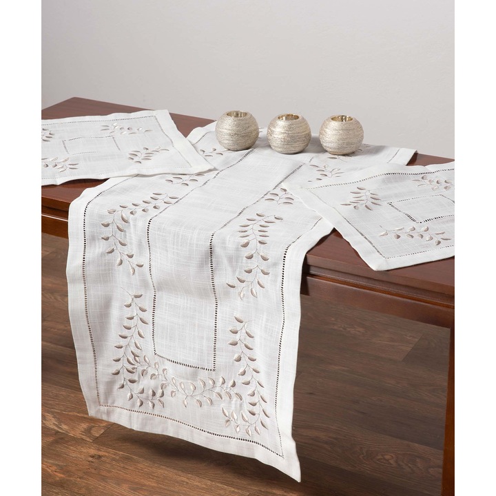 Fata de masa Silk Fashion, alb, design elegant, 170x170cm