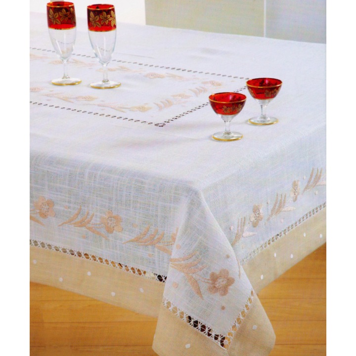 Fata de masa Silk Fashion, broderie manuala, 170x350cm