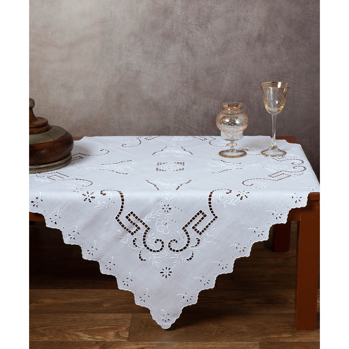 Fata de masa, Silk Fashion, lino, 60x60cm, alb