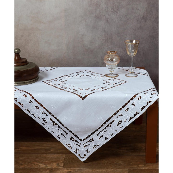 Fata de masa Silk Fashion, 90x90cm, alb