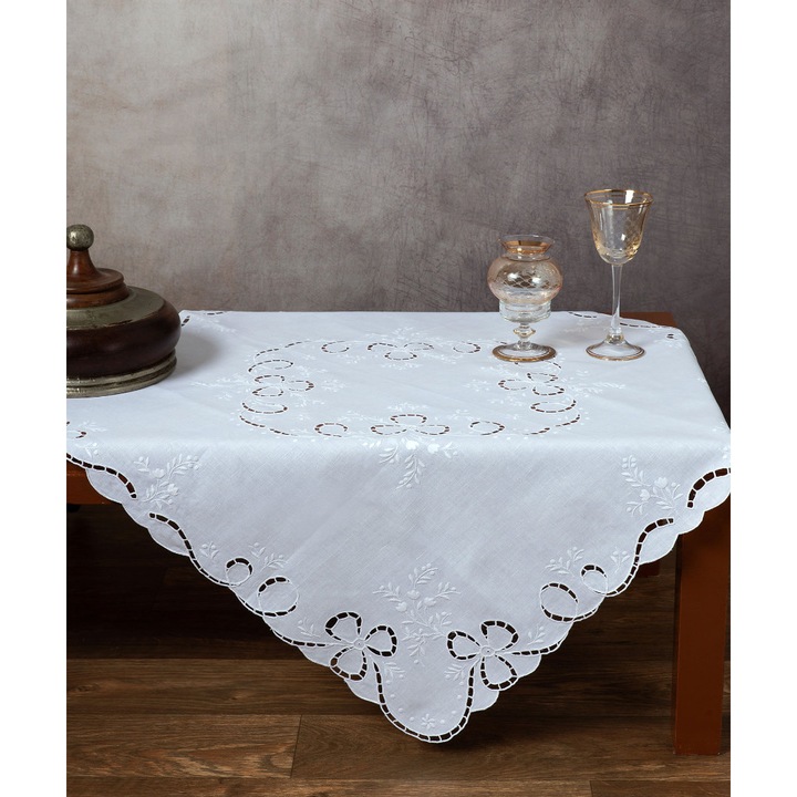 Fata de masa Silk Fashion, 90x90cm, alb