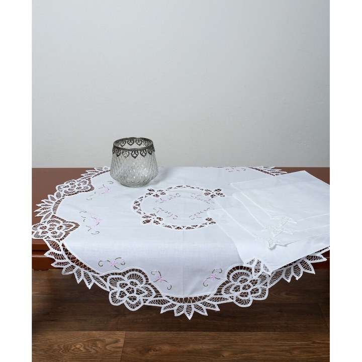 Fata de masa, Silk Fashion, Rotunda, 90cm, alb