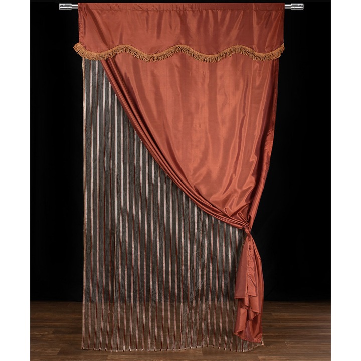 Perdea Silk Fashion, set 3 piese, maro, 150x280cm