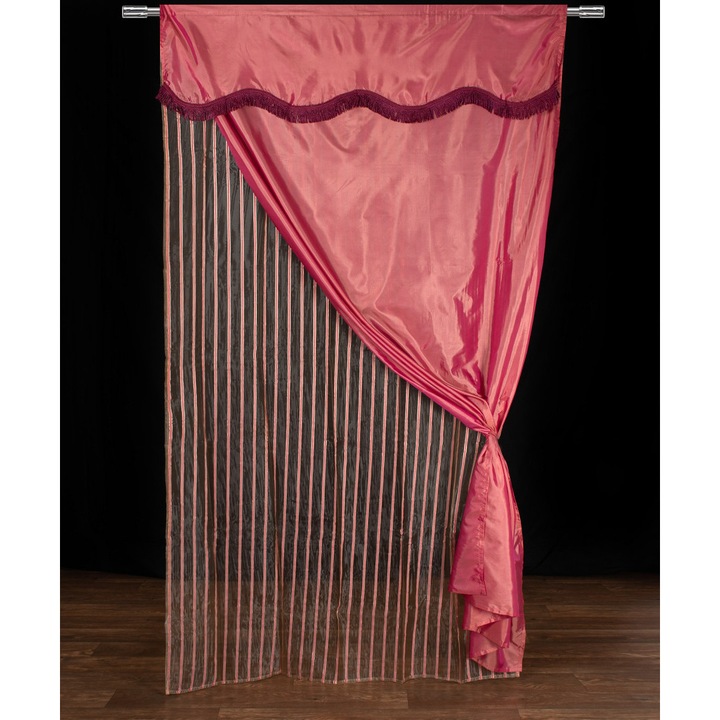 Perdea Silk Fashion, set 3 piese, roz, 150x280cm