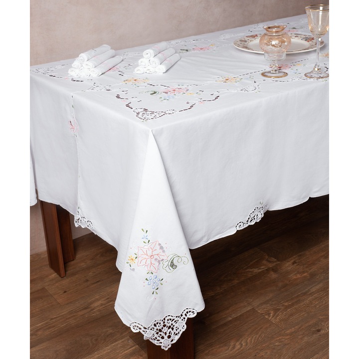 Fata de masa, Silk Fashion, Bumbac, Alb, 160x300cm