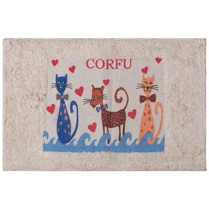 Covoras pentru pisici, Silk Fashion, Bumbac, Model Pisici CORFU, 50 x 80 cm, Multicolor