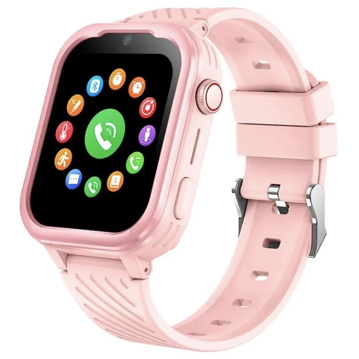 Gyermek okosóra, 4G, GPS, WhatsApp, Wi-Fi, kémfigyelő, IPS kijelző 1,83", SIM kártya nyílás, videohívás, kamera, SOS gomb, A39, vízálló IPX7, Android IOS telefonnal kompatibilis, rózsaszín