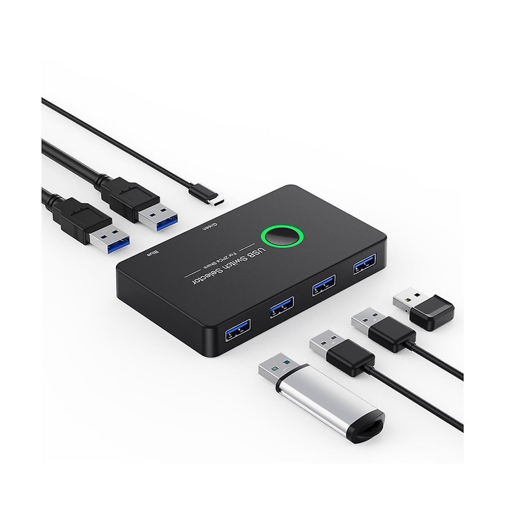 2 в 4 USB-C хъб, MOSMAOO®, USB 3.0 превключвател, превключвател за споделяне, черен