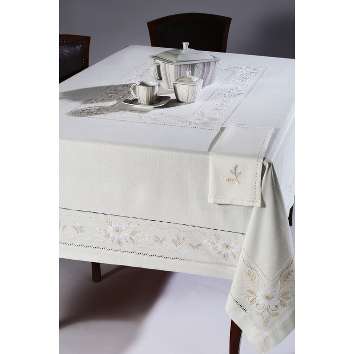 Fata de masa Silk Fashion, handmade, cu broderie, 170x270cm