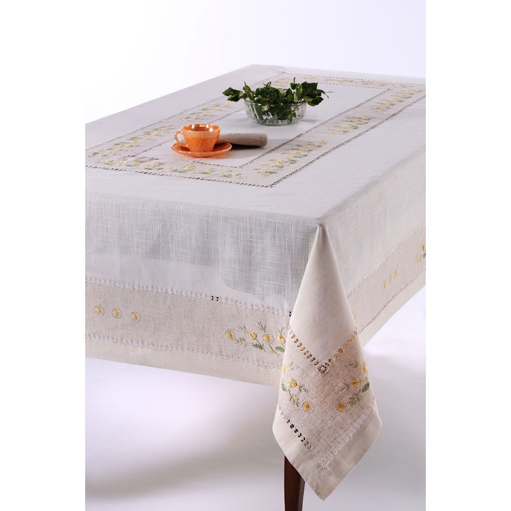 Fata de masa Silk Fashion, broderie, roz, 170x170cm