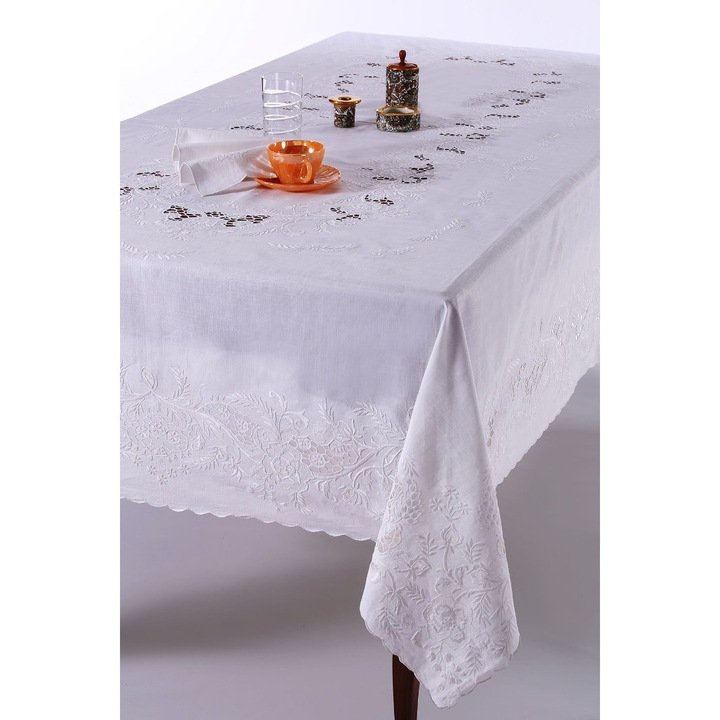 Set Fata de masa cu 8 servetele, Silk Fashion, In, alb, 170x270 cm