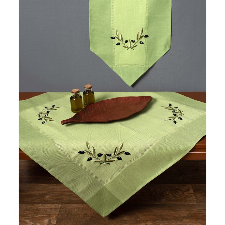 Fata de masa Silk Fashion, colectia BG23A, verde cu masline negre, 160x210cm