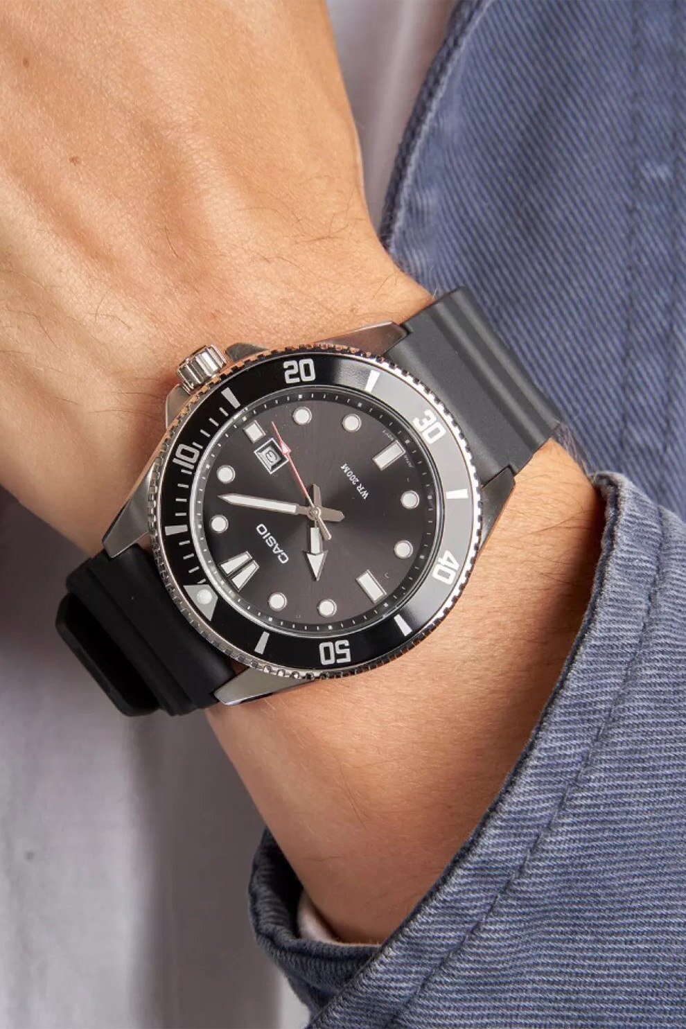 Casio, Ceas din otel inoxidabil cu detaliu logo, Argintiu, Negru