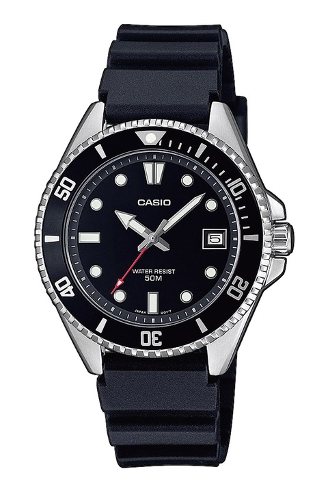 Casio, Часовник от неръждаема стомана с лого, Сребрист, Черен