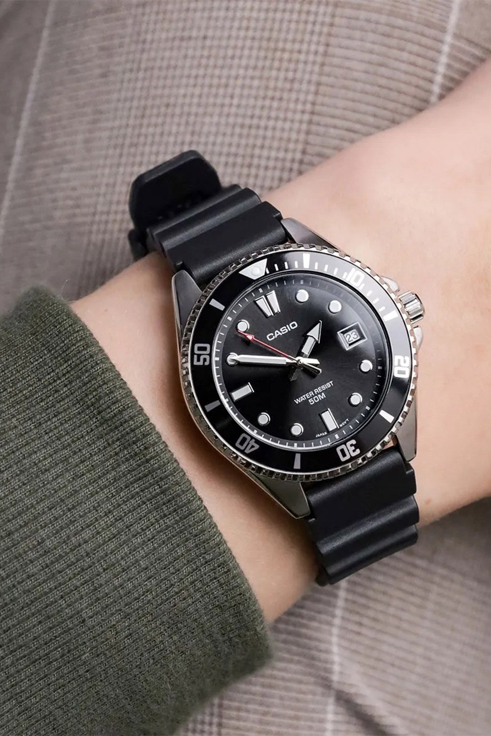 Casio, Ceas din otel inoxidabil cu detaliu logo, Argintiu, Negru