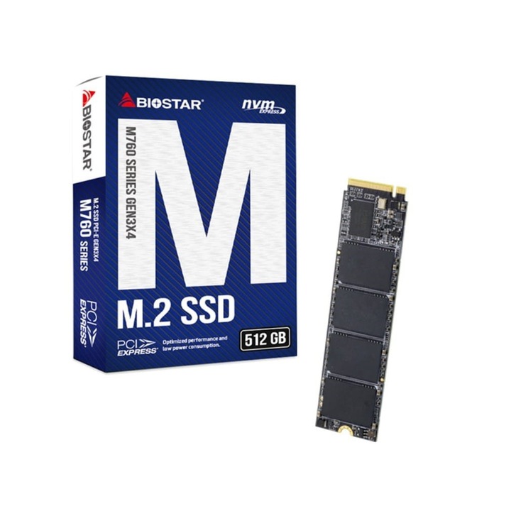 SSD, Biostar M760, 512GB, PCIe Gen3x4, NVMe 1.3, 2800MB/s citire, 22x80mm