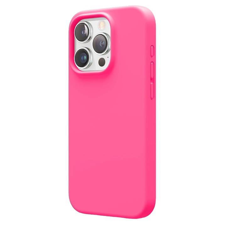 Силиконов защитен капак с микрофибър отвътре, съвместим iPhone 15 Pro Max, Neon Pink