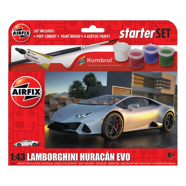 Autóépítő készlet A55007 Lamborghini Huracan Evo 1:43, Airfix, 36 darab, festékeket tartalmaz