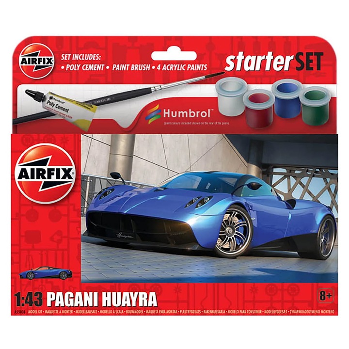 Autóépítő készlet A55008 Pagani Huayra 1:43, Airfix, 33 darab, festékeket tartalmaz