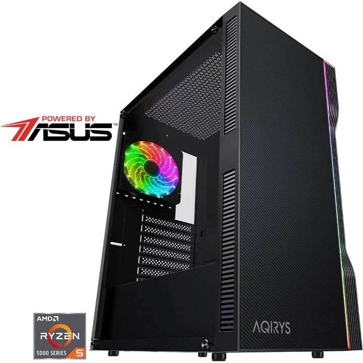 Настолен компютър Gaming Serioux Powered by ASUS, AMD Ryzen™ 5 5500 до 4,20 GHz, 16 GB DDR4, 512 GB SSD, ASUS Dual GeForce RTX™ 3050 OC 8 GB GDDR6, Windows 11 Home, Black