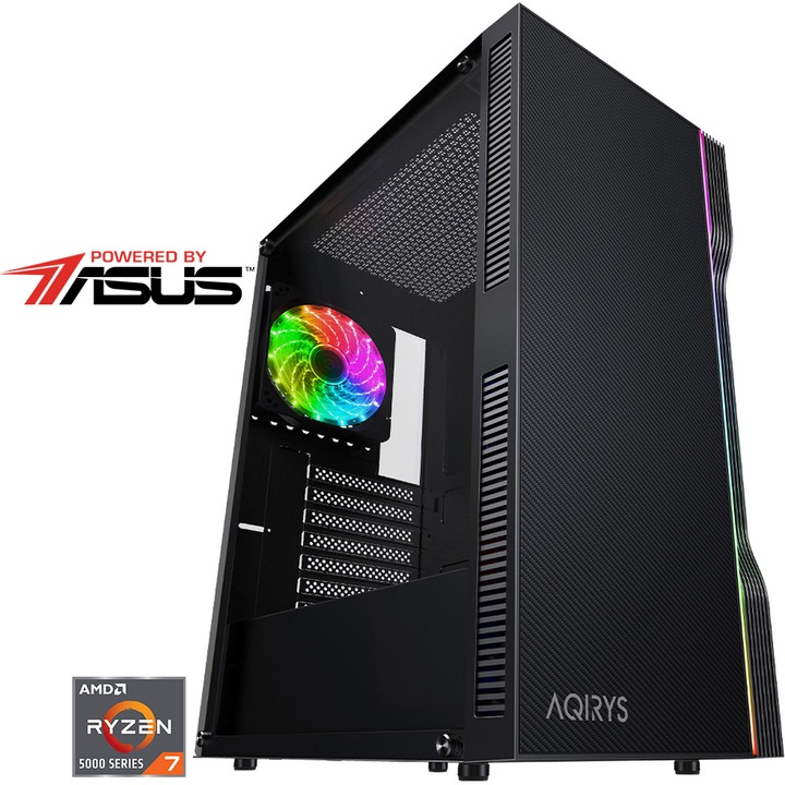 Настолен компютър Gaming Serioux Powered by ASUS, AMD Ryzen™ 7 5800X до 4,70GHz, 32GB DDR4, 1TB SSD, ASUS Dual GeForce RTX™ 4060 Ti OC 8GB GDDR6, Windows 11 Home, Black