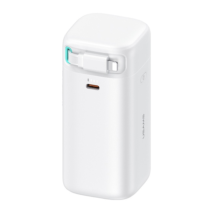 Baterie Externa Usams (US-CD217), 18000mAh USB-C PD45W cu Cablu Lightning, White