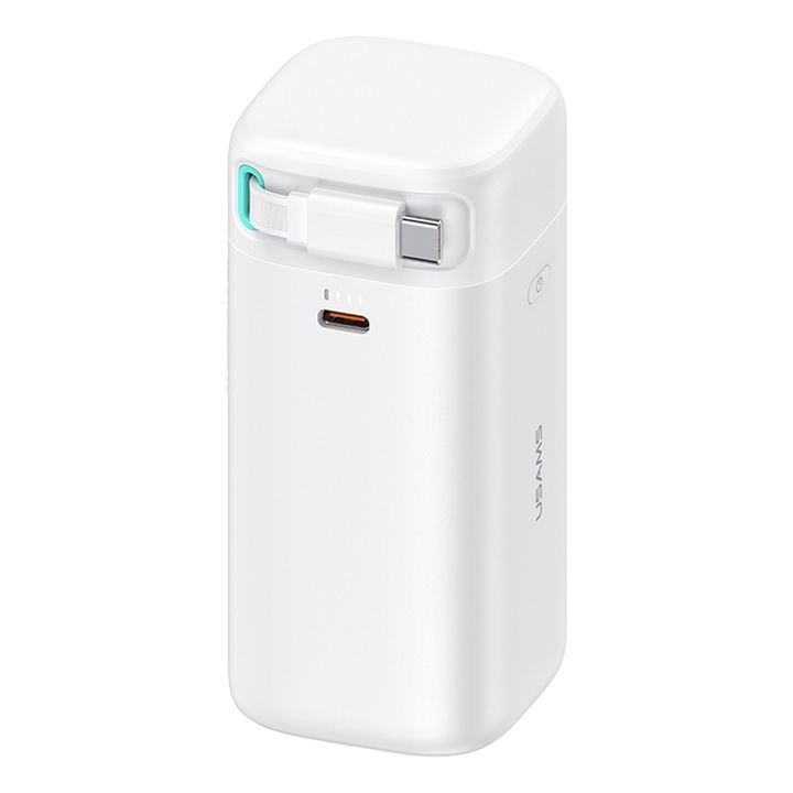 Usams külső akkumulátor (US-CD216), 18000 mAh USB-C PD45W Type-C kábellel, fehér