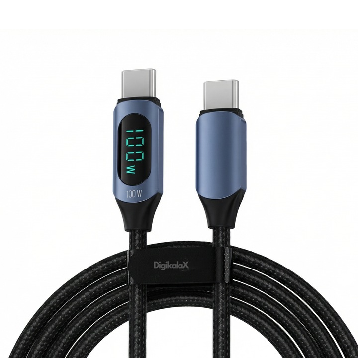 Cablu de date/incarcare USB Type-C to USB Type-C 100W, 5A, 1m, Display, Negru