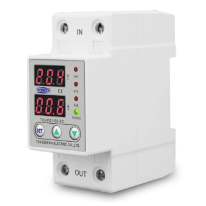 Releu monofazic, Vaxiuja, 1- 63A, ecran dublu digital LED, protectie supratensiune si suprasarcina, digital/reglabil