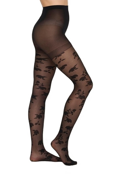 Ciorapi cu model 15 Den Flower, Negru, Only, Marimea S-M 36-38 EU