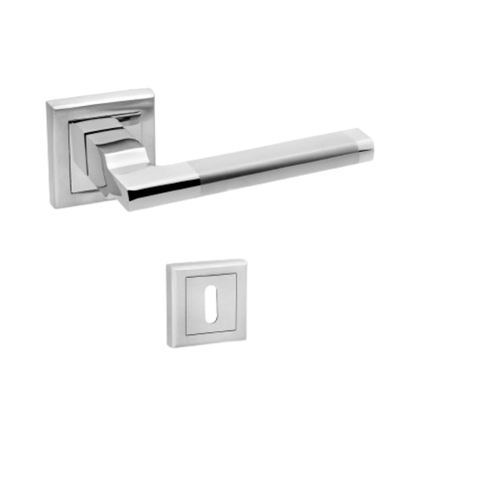 Maner usa interior PIANA Q307 crom satinat cu rozeta de cheie