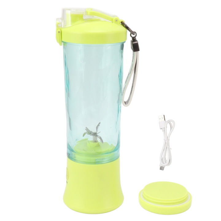 Set blender portabil QttvbTna, 600ml, galben, 9.5x9.5x29cm
