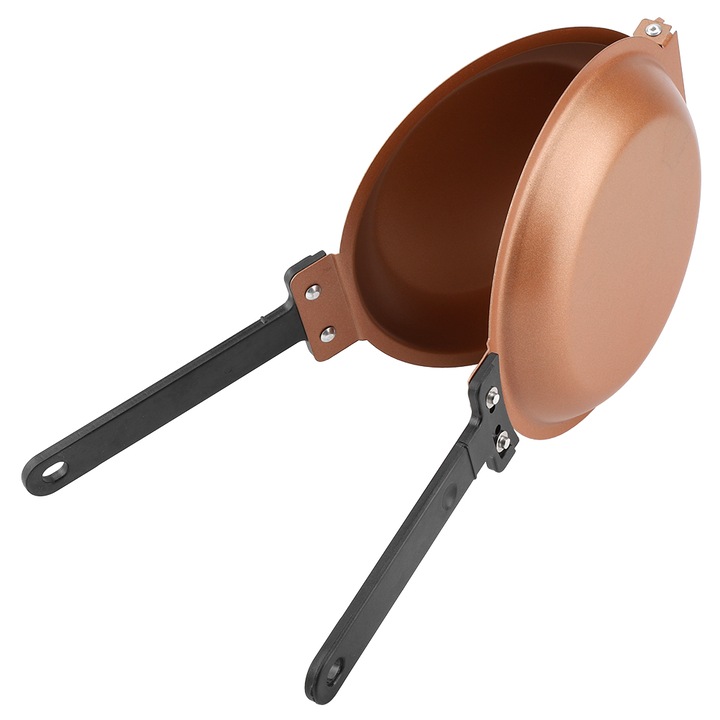 Dupla flip serpenyő, QttvbTna, rozsdamentes acél, fekete/arany, 19cm