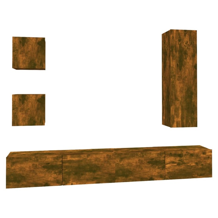 Set dulapuri TV vidaXL, 5 piese, stejar fumuriu, lemn prelucrat, 57.2 Kg