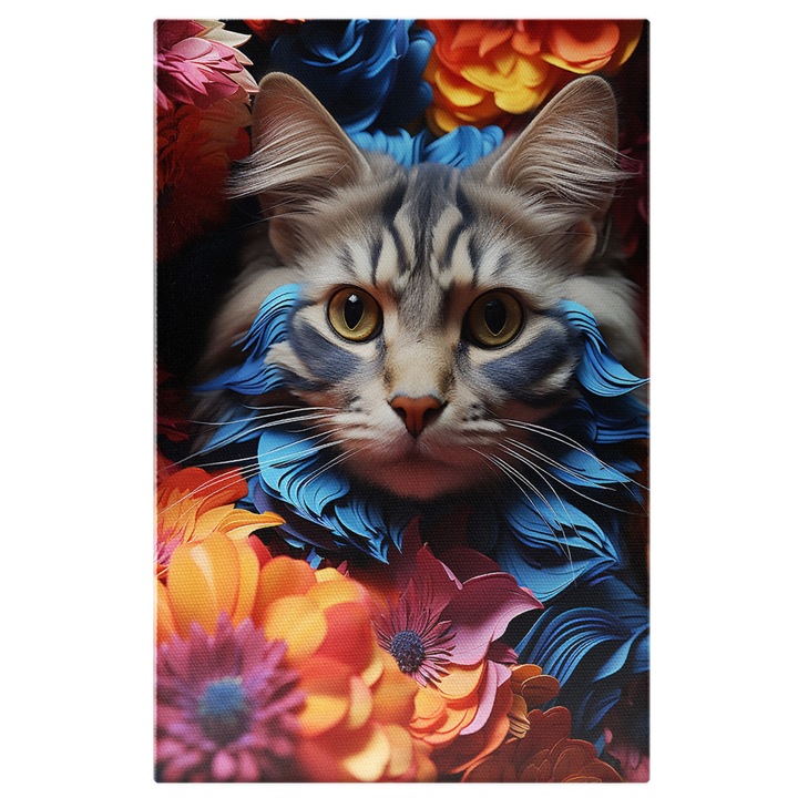 Tablou Canvas: Fotografie abstracta colorataPisica, Arte cative, Albastru, roz, portocaliu electric, floare Pictura Digitala 90x60CM