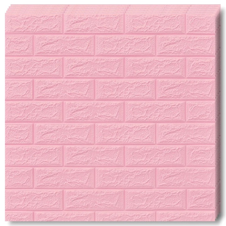 Set 100x Tapet Caramida 3D Teno®, suprafata acoperire 53 mp, autoadeziv, waterproof, usor de montat, design modern, 70x77 cm, roz
