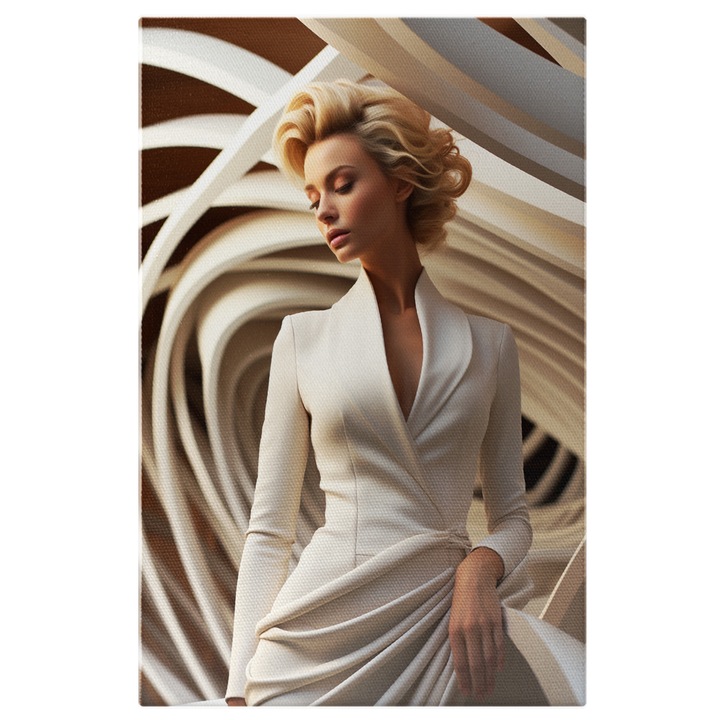 Tablou Canvas: Frumusete in eleganta feminina Blond, Accesoriu de moda, Design vestimentar, Fotomodel, Costum de ocazie Pictura Digitala 100x70CM