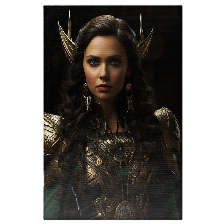 Картина на платно: Воин Магически елф Брюнет, произведение на изкуството, костюм, тъмнина, моден дизайн, фантастика Дигитална живопис 70x50CM