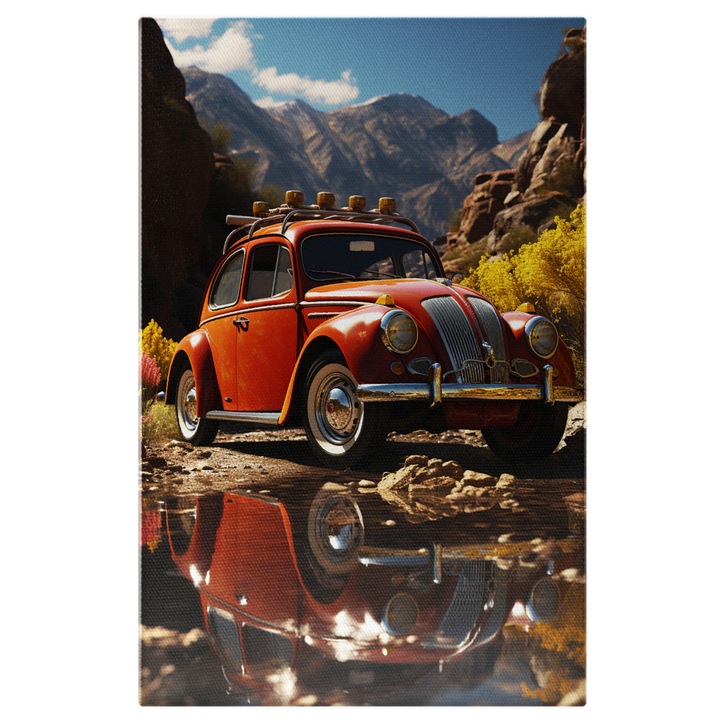 Tablou Canvas: Cu masina veche in excursie - calatorie munti peisaj Pictura Digitala 60x40CM