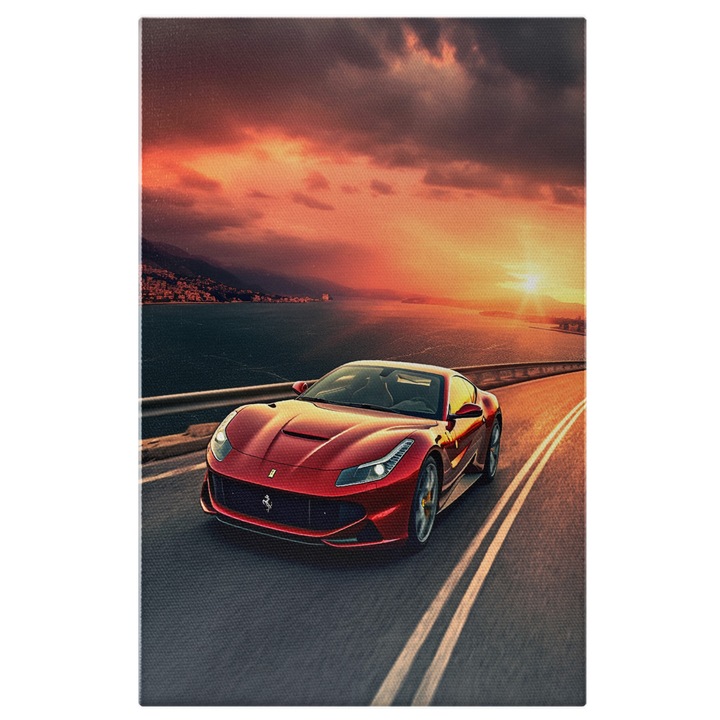 Tablou Canvas: Masina de lux Ferrari - apa sosea viteza scumpa Pictura Digitala 100x70CM