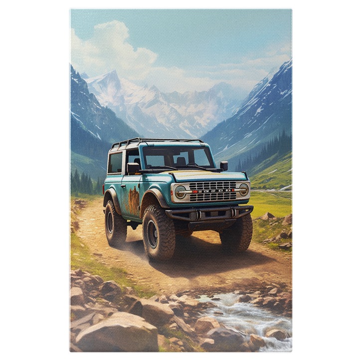 Tablou Canvas: Pictura cu o masina de teren/4x4 - munti natura verdeata Pictura Digitala 40x25CM