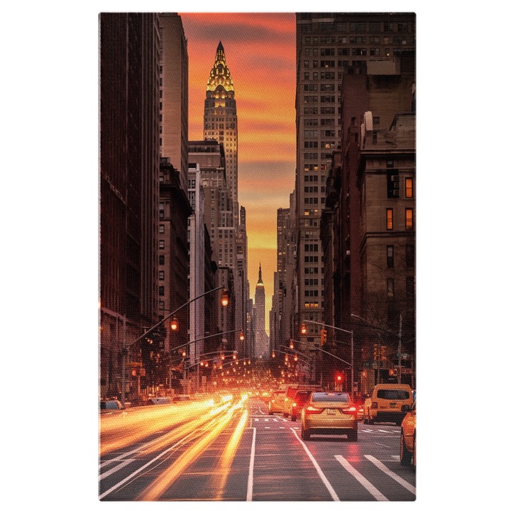 Tablou Canvas: Strada a unui oras mare - New York masini apusul soarelui Pictura Digitala 90x60CM